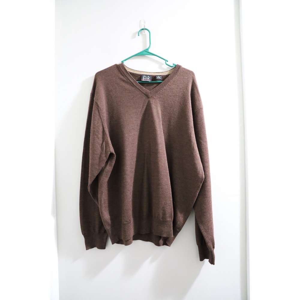 Jos A Bank Signature Collection Mens V Neck Merino Wool Sweater XL Brown